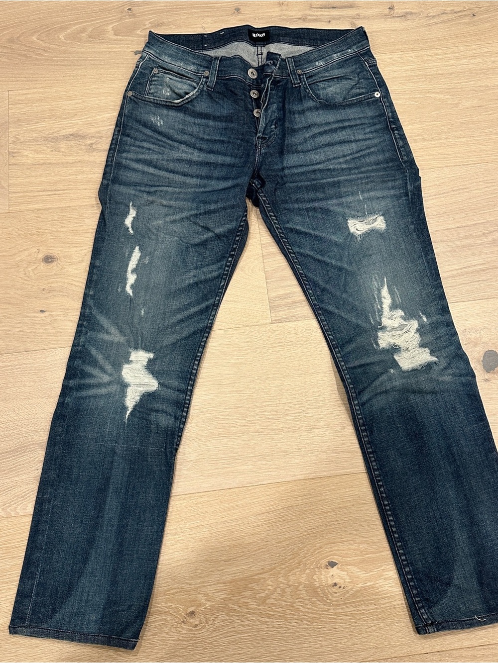 Hudson Jeans Men's Slim Straight Distressed Blue Denim